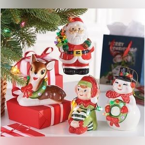 🆕 Mr. Christmas Set of 4 Lit Nostalgic Holiday Figures w/ Bags ⛄️🦌❄️🎄🎅🏼